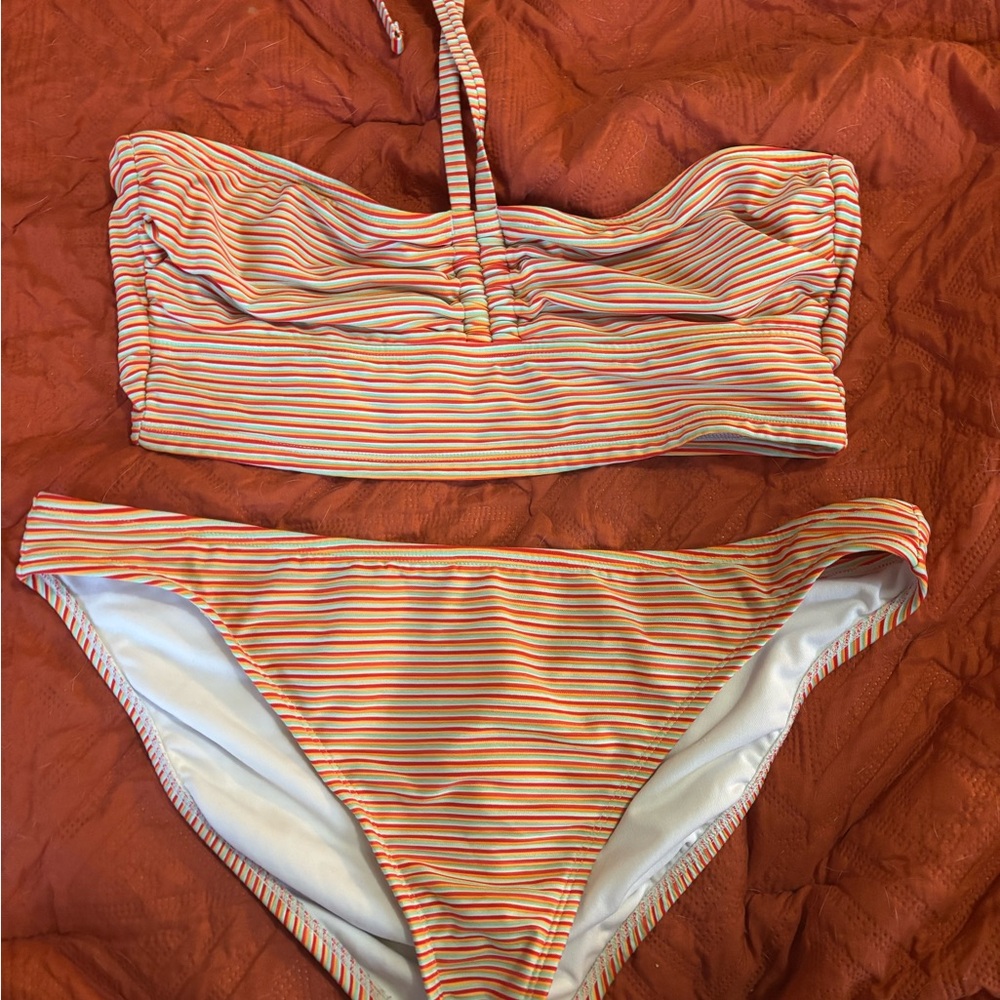 Time and Tru Multicolor Striped Bikini L